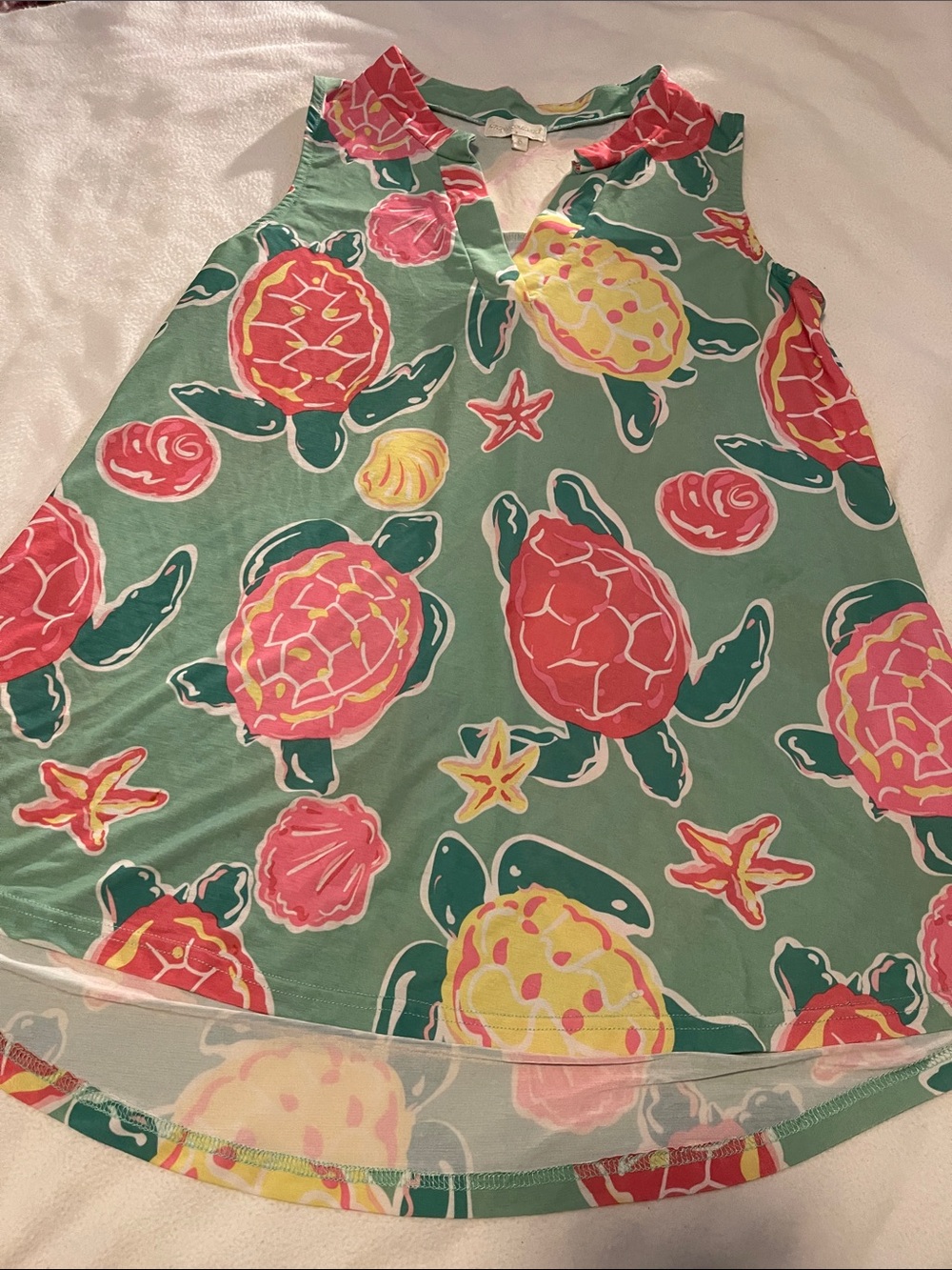 Simply Southern Green Tank Top with Pink and Yellow Turtle Print